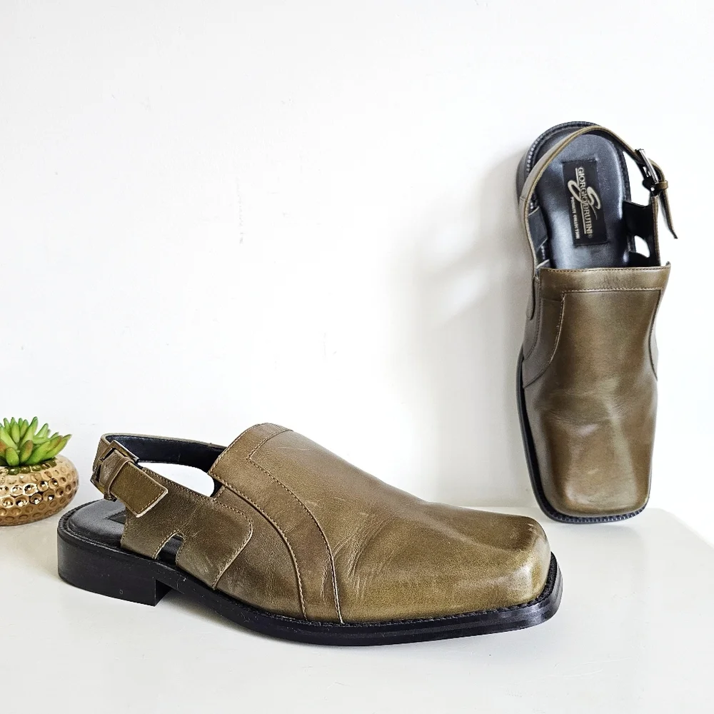Vintage Chunky Giorgio Brutini Leather Slingback Shoes | Square Toe